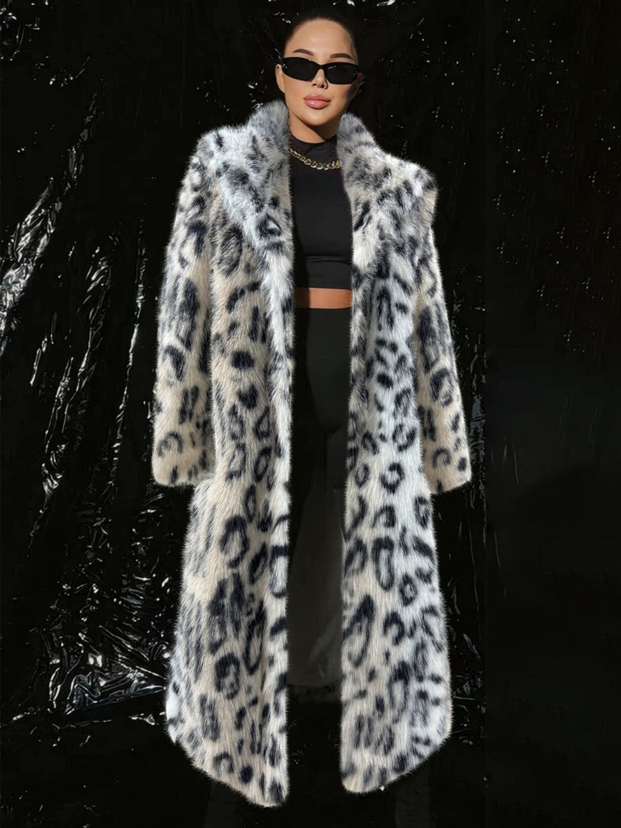 Leopard Print Faux Fur Coats Oversized Lapel Winter Belted Long Jacket For 2026