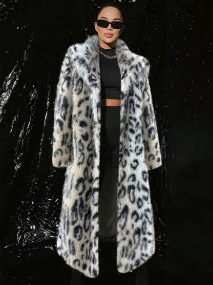 Leopard Print Faux Fur Coats Oversized Lapel Winter Belted Long Jacket For 2026