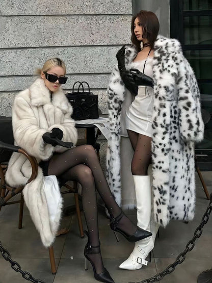 Leopard Print Faux Fur Coats Oversized Lapel Winter Belted Long Jacket For 2026