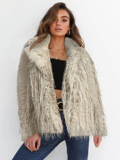 Fringed Faux Fur Coats Notched Lapel Eco-friendly Winter Jacket For Women 2026