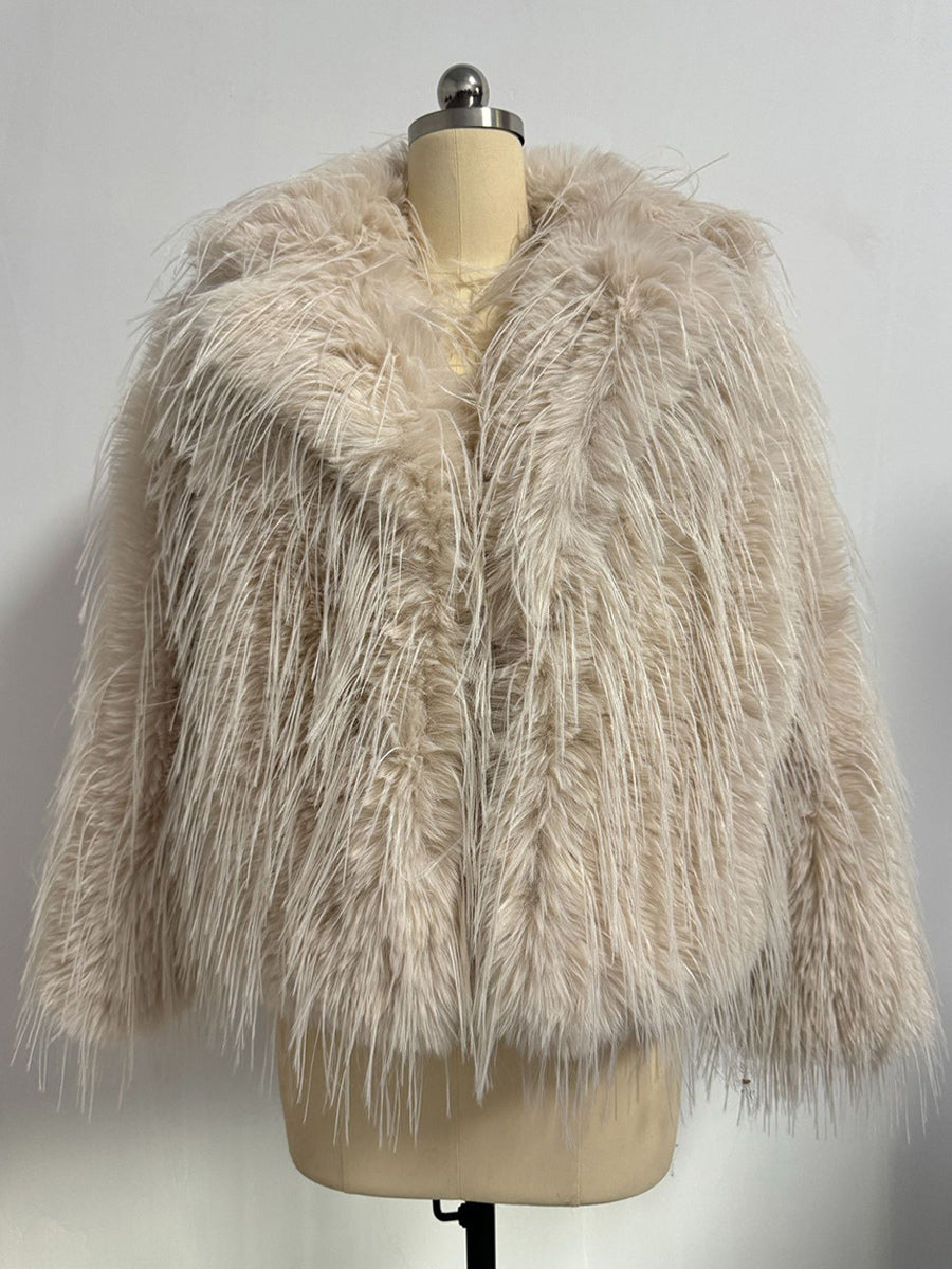 Fringed Faux Fur Coats Notched Lapel Eco-friendly Winter Jacket For Women 2026
