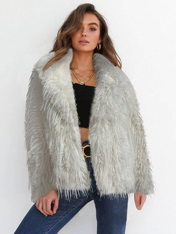 Fringed Faux Fur Coats Notched Lapel Eco-friendly Winter Jacket For Women 2026