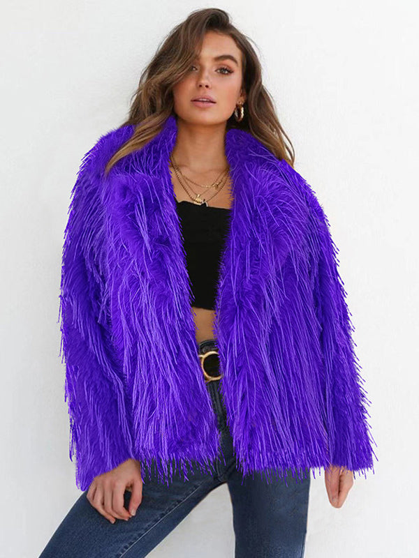 Fringed Faux Fur Coats Notched Lapel Eco-friendly Winter Jacket For Women 2026