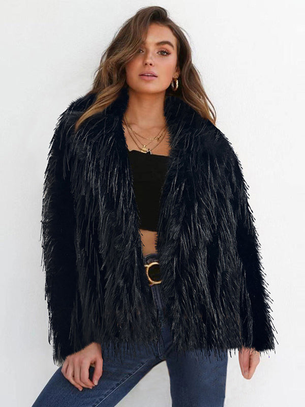 Fringed Faux Fur Coats Notched Lapel Eco-friendly Winter Jacket For Women 2026