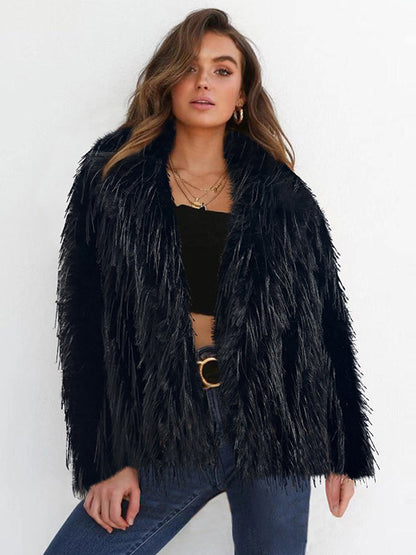 Fringed Faux Fur Coats Notched Lapel Eco-friendly Winter Jacket For Women 2026