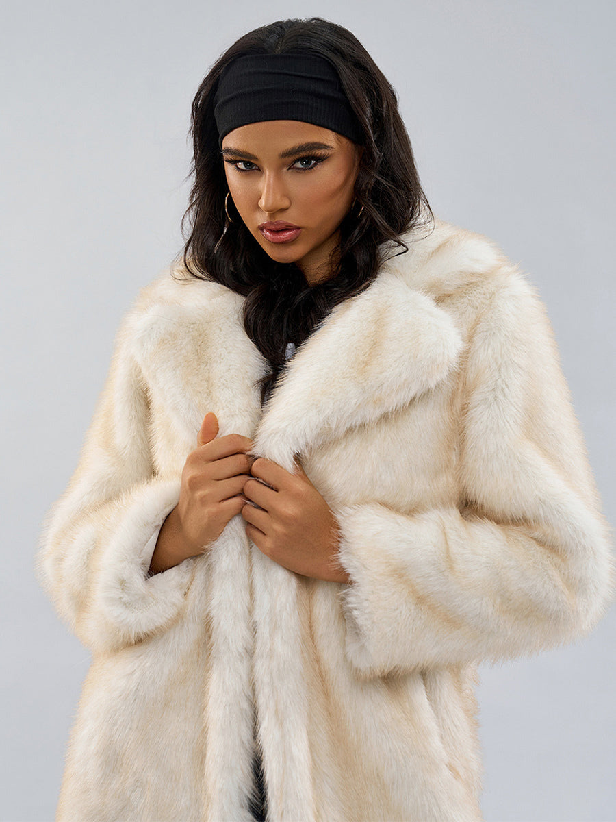 White Faux Fur Coats Notched Lapel Oversized Winter Long Jacket For Women 2026