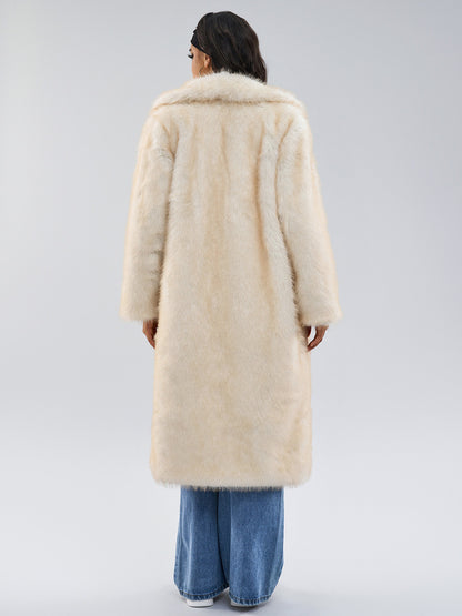 White Faux Fur Coats Notched Lapel Oversized Winter Long Jacket For Women 2026