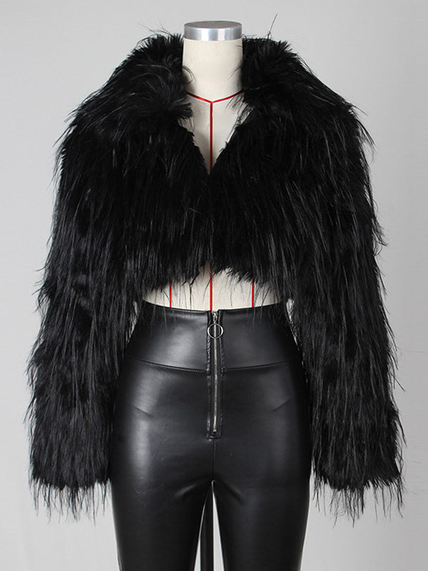 Fringed Faux Fur Cropped Coat V-neck Winter Jacket For Women 2026