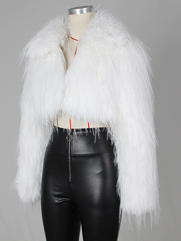 Fringed Faux Fur Cropped Coat V-neck Winter Jacket For Women 2026