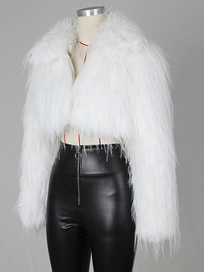 Fringed Faux Fur Cropped Coat V-neck Winter Jacket For Women 2026