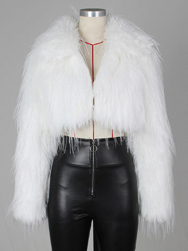 Fringed Faux Fur Cropped Coat V-neck Winter Jacket For Women 2026