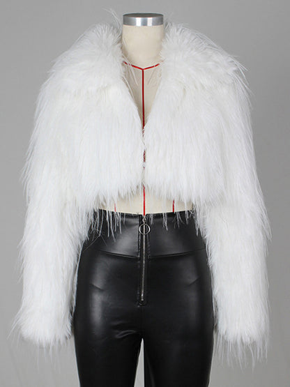 Fringed Faux Fur Cropped Coat V-neck Winter Jacket For Women 2026