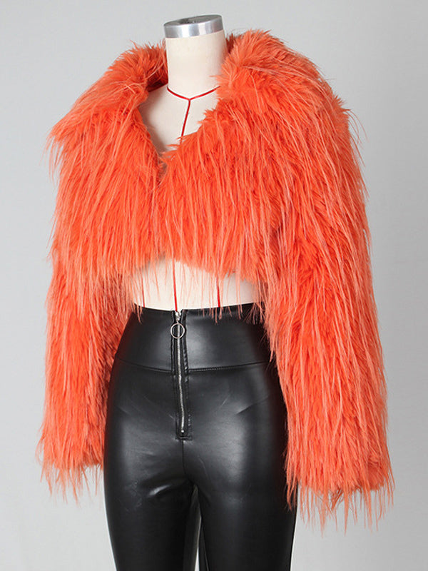 Fringed Faux Fur Cropped Coat V-neck Winter Jacket For Women 2026