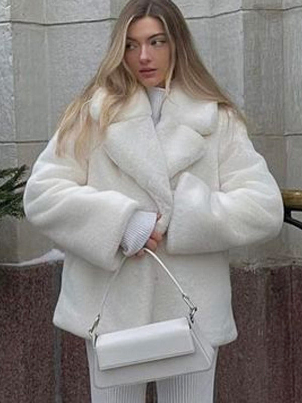 Faux Fur Coats Chic Turndown Collar White Winter Long Jacket For Women 2026