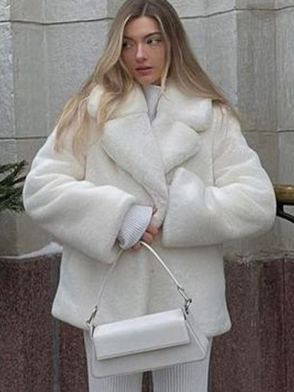 Faux Fur Coats Chic Turndown Collar White Winter Long Jacket For Women 2026
