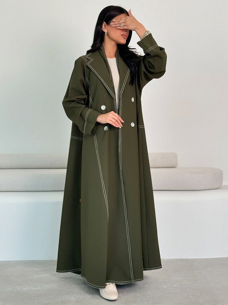 Trench Coat For Women Practical Buttons Turndown Collar Long Sleeves Polyester Front Button