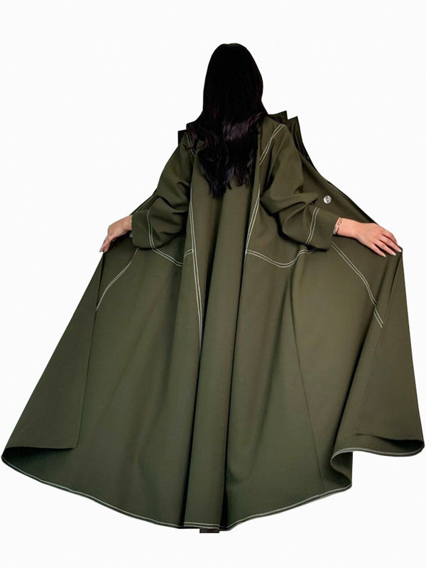 Trench Coat For Women Practical Buttons Turndown Collar Long Sleeves Polyester Front Button