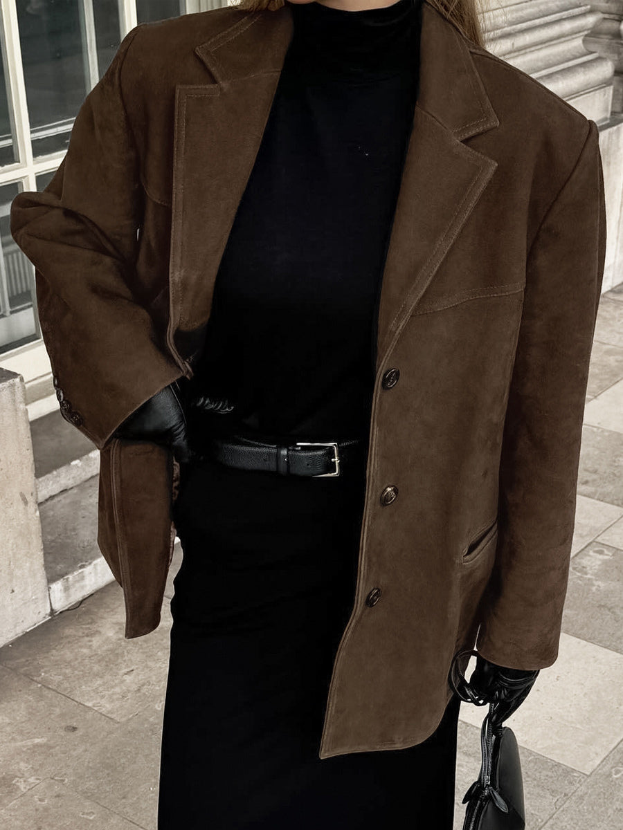 Women's Blazer Modern Suede Turndown Collar Long Sleeves