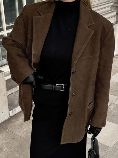 Women's Blazer Modern Suede Turndown Collar Long Sleeves