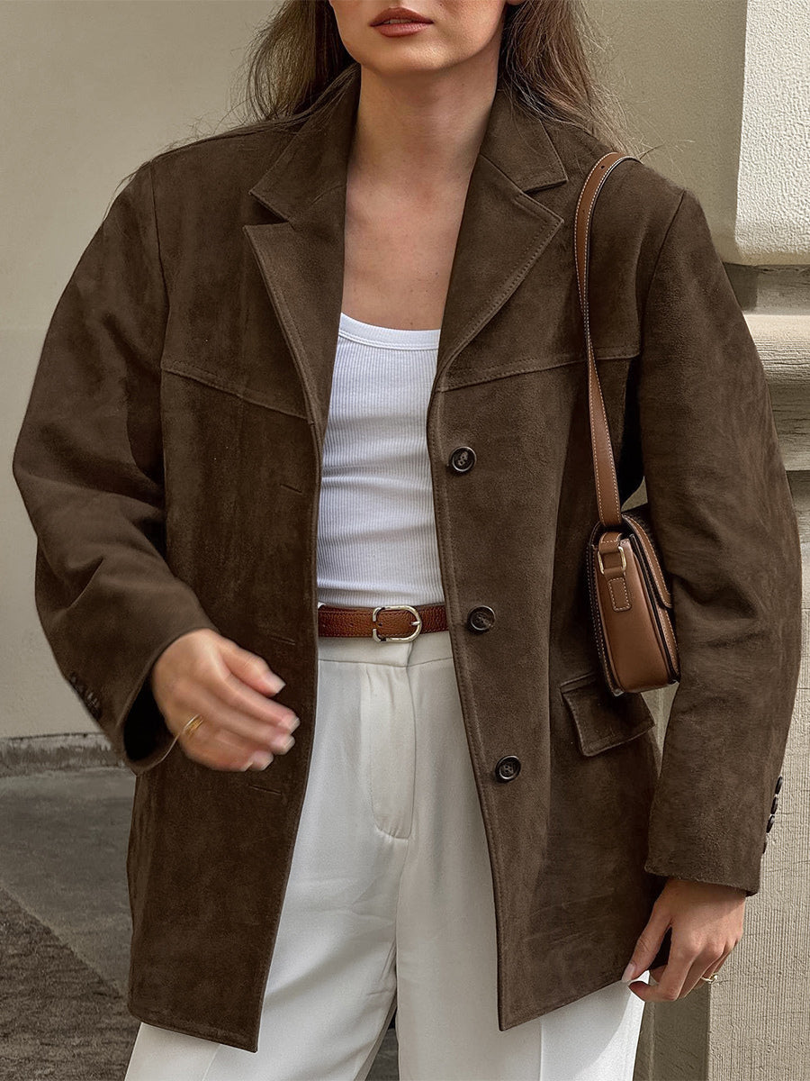 Women's Blazer Modern Suede Turndown Collar Long Sleeves