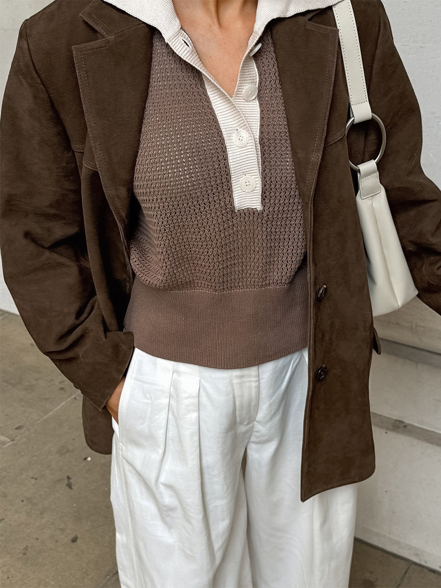 Women's Blazer Modern Suede Turndown Collar Long Sleeves