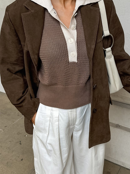 Women's Blazer Modern Suede Turndown Collar Long Sleeves