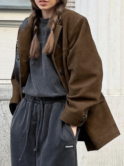 Women's Blazer Modern Suede Turndown Collar Long Sleeves
