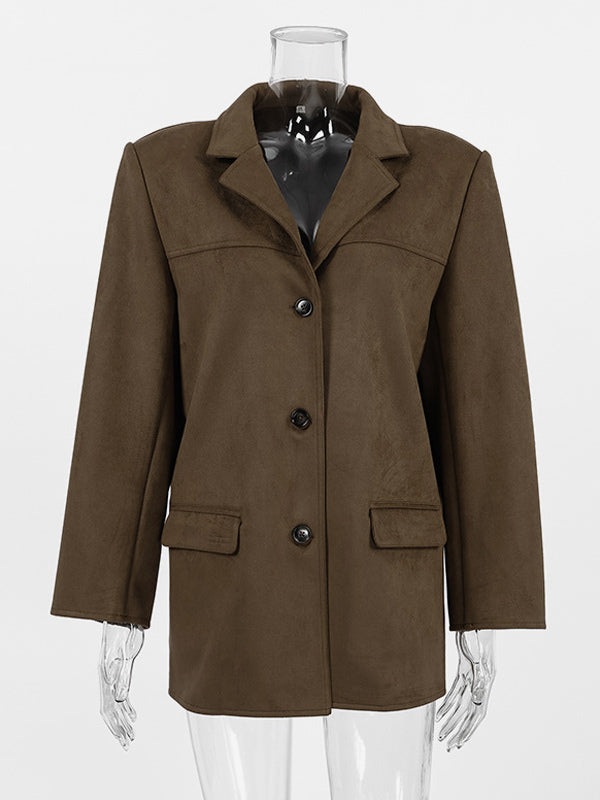 Women's Blazer Modern Suede Turndown Collar Long Sleeves