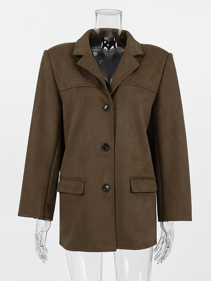 Women's Blazer Modern Suede Turndown Collar Long Sleeves