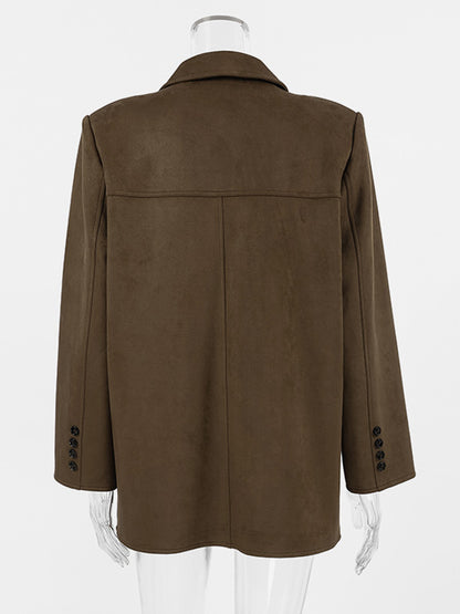Women's Blazer Modern Suede Turndown Collar Long Sleeves