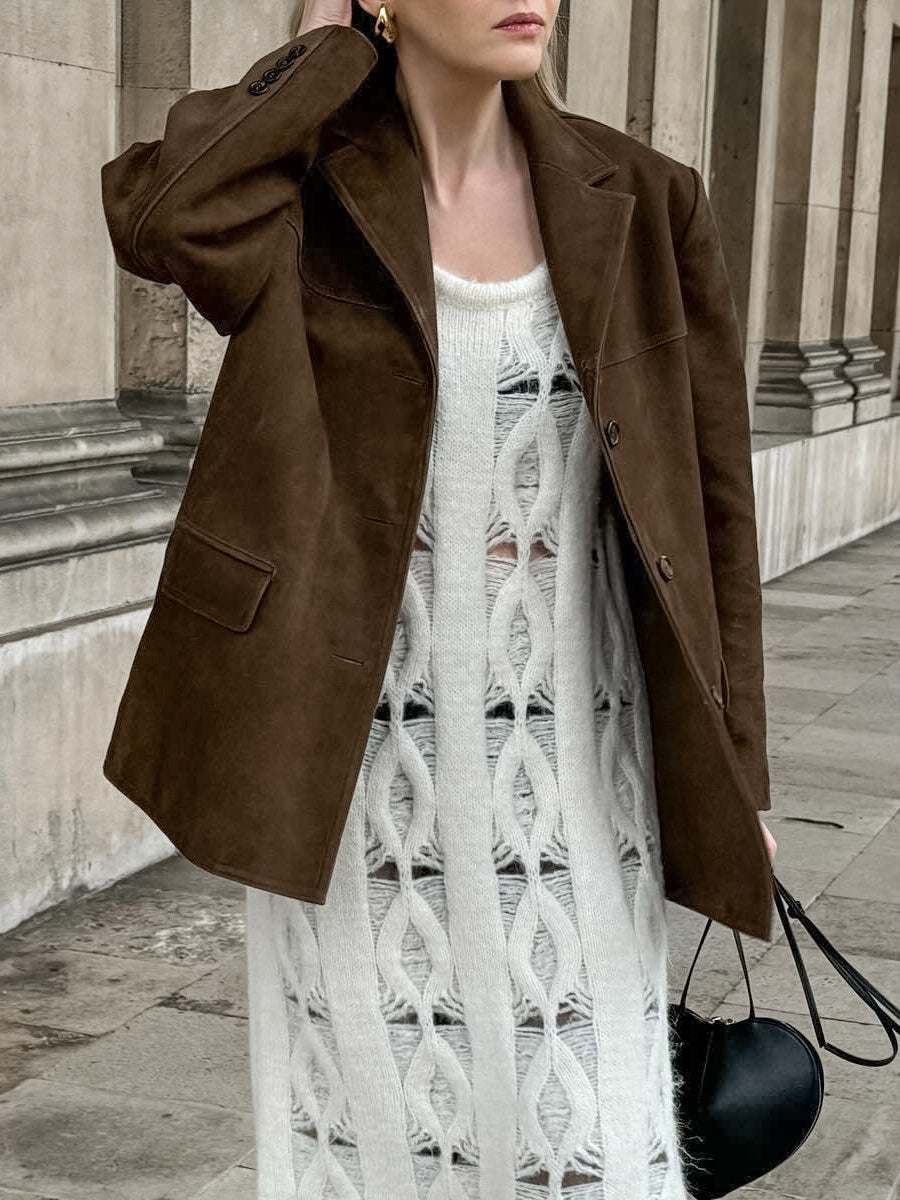 Women's Blazer Modern Suede Turndown Collar Long Sleeves