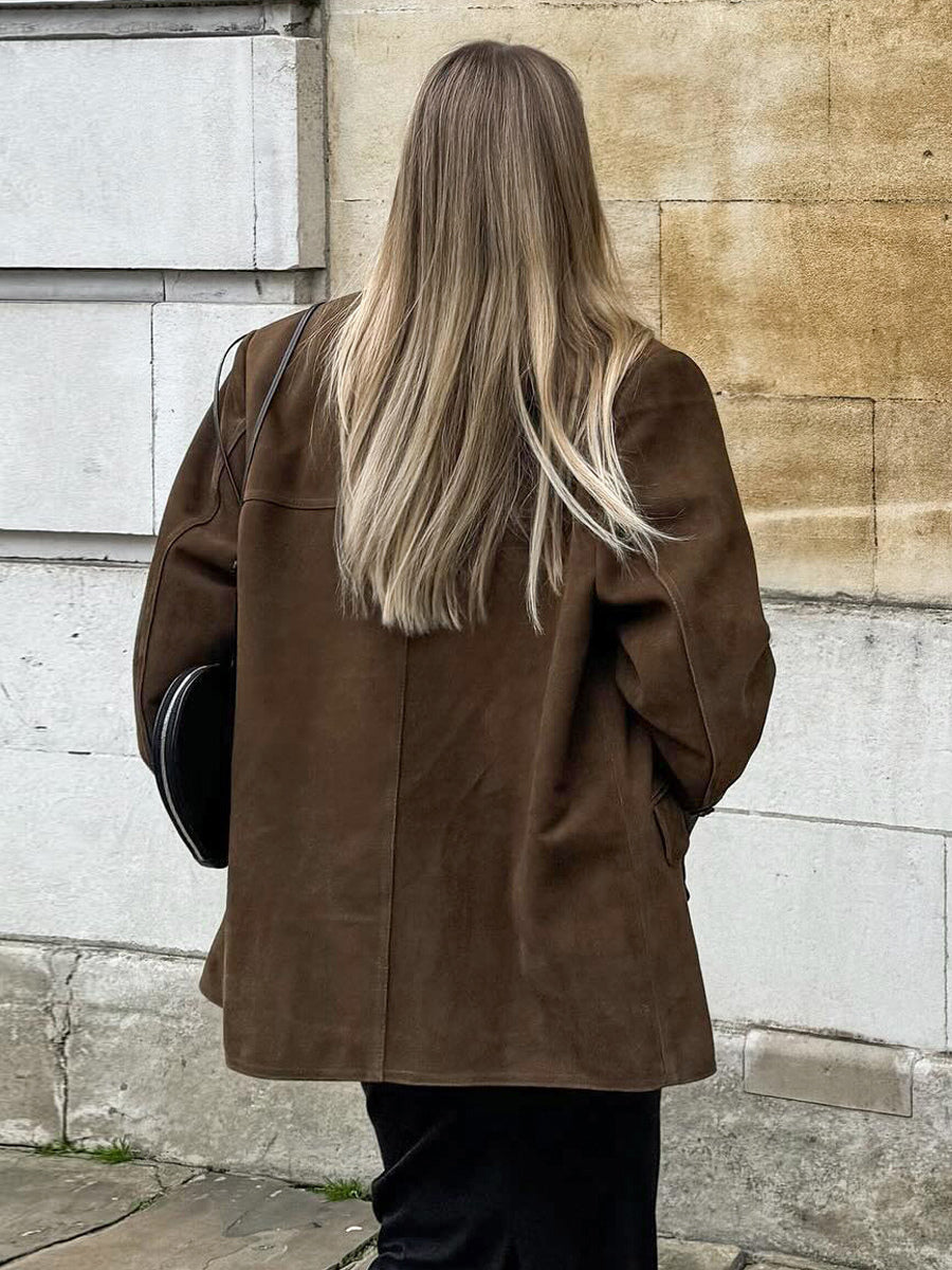 Women's Blazer Modern Suede Turndown Collar Long Sleeves