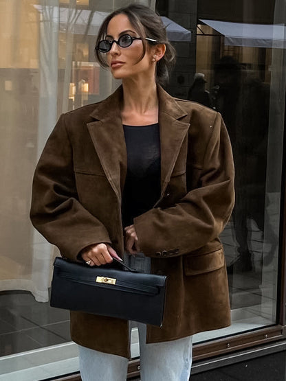 Women's Blazer Modern Suede Turndown Collar Long Sleeves