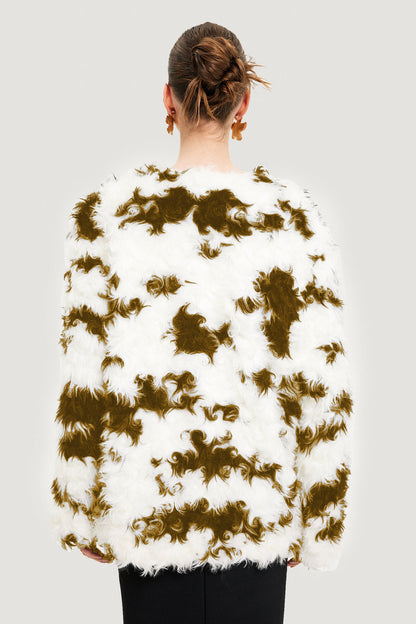 Faux Shearling Cow Print Coat