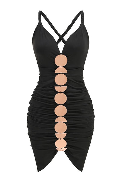 Quintina Geometric Metal V-neck Midi Dress