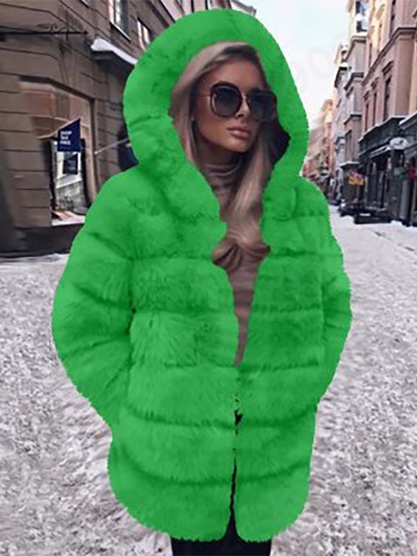 Faux Fur Coat With Hood Casual Winter Midi Jacket For Women 2026