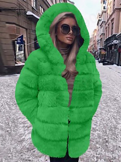 Faux Fur Coat With Hood Casual Winter Midi Jacket For Women 2026