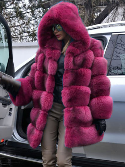 Faux Fur Coat With Hood Casual Winter Midi Jacket For Women 2026