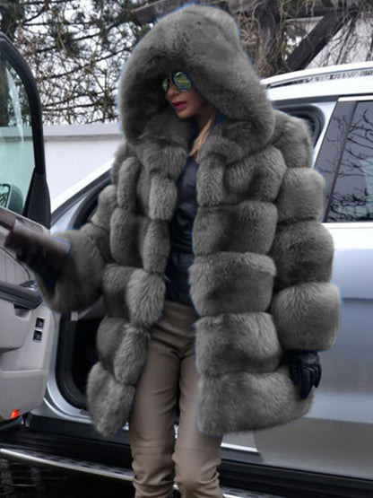 Faux Fur Coat With Hood Casual Winter Midi Jacket For Women 2026