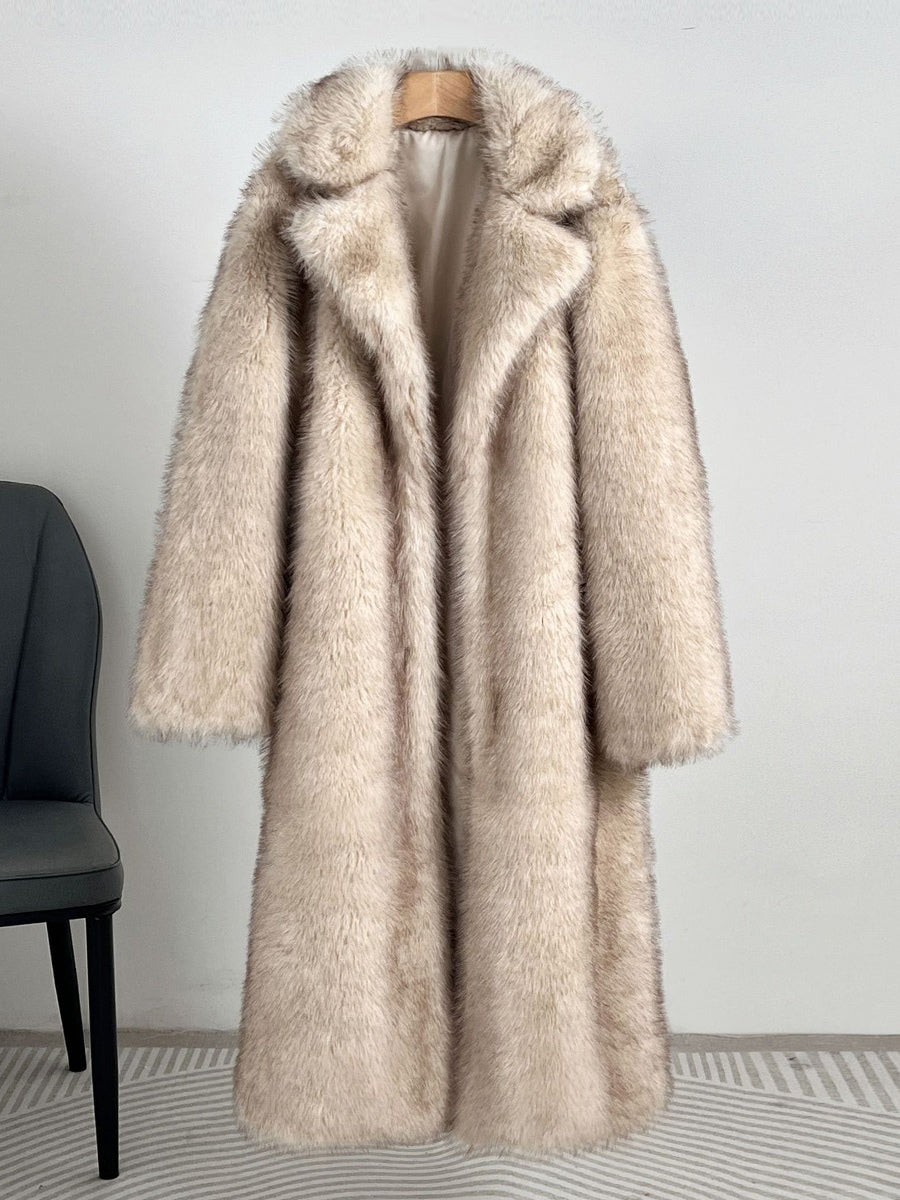 Faux Fur Coats Notched Lapel Oversized Winter Long Jacket For Women 2026