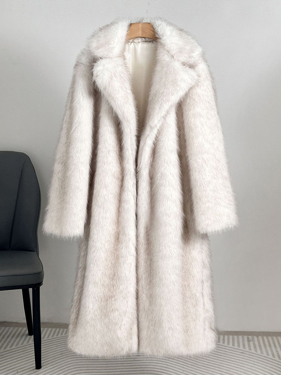 Faux Fur Coats Notched Lapel Oversized Winter Long Jacket For Women 2026