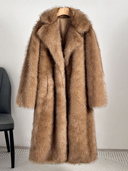 Faux Fur Coats Notched Lapel Oversized Winter Long Jacket For Women 2026