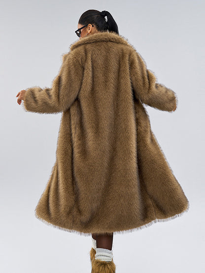 Faux Fur Coats Notched Lapel Oversized Winter Long Jacket For Women 2026