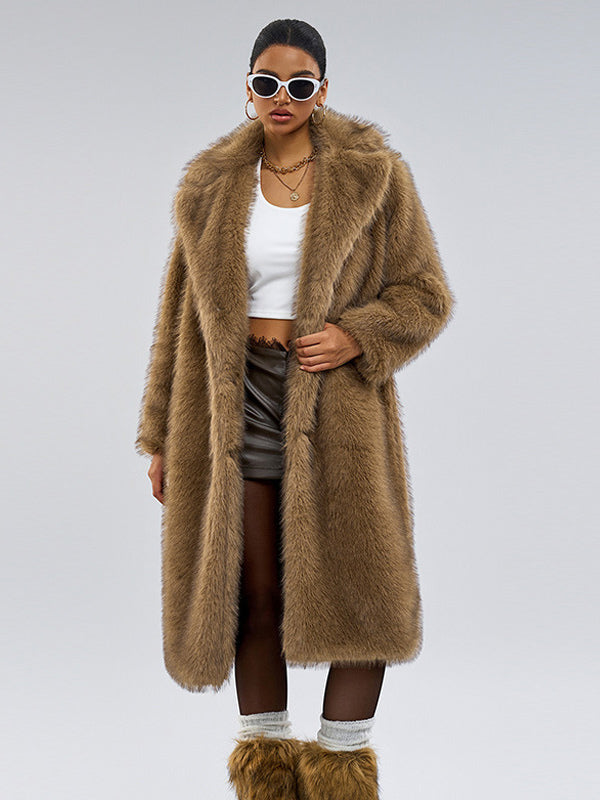 Faux Fur Coats Notched Lapel Oversized Winter Long Jacket For Women 2026