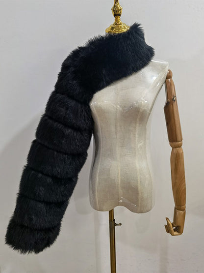 Faux Fur Coats Black No Waistline Asymmetrical Women Coat