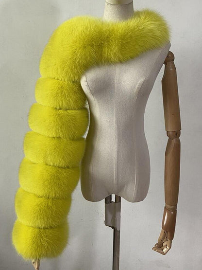 Faux Fur Coats Black No Waistline Asymmetrical Women Coat