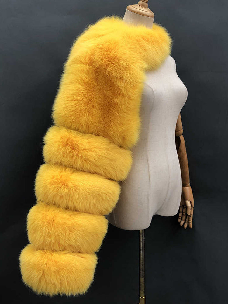Faux Fur Coats Black No Waistline Asymmetrical Women Coat