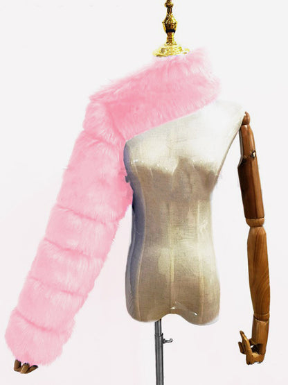 Faux Fur Coats Black No Waistline Asymmetrical Women Coat