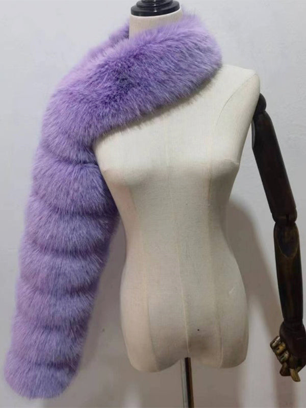 Faux Fur Coats Black No Waistline Asymmetrical Women Coat