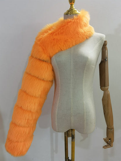 Faux Fur Coats Black No Waistline Asymmetrical Women Coat